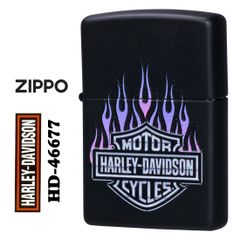 zippo(ジッポーライター)ハーレーダビッドソン Harley-Davidson HARLEY ロゴ ブラックマット プリント HD-46677 オイルライター 黒 USA バイク メンズ 渋い おしゃれ カッコイイ  ギフト プレゼント
