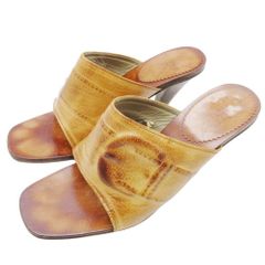 良品 MIHARA YASUHIRO ミハラヤスヒロ  炙り出しレザー ミュール サンダル スクエアトゥ ウッドソール 8.5cmヒール 24.0cm キャメル レディース 古着 中古 USED