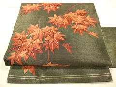 平和屋着物●アンティーク　大正ロマン　九寸名古屋帯　総手刺繍　枝葉文　楓　金糸　正絹　逸品　DAAX5812cm