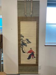 掛軸「武者」芳雪 銘（木箱付き）/馬上武将 桜図 端午の節句・年中掛け