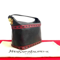 極 美品 袋付 YVES SAINT LAURENT イヴサンローラン カットアウト YSL ロゴ レザー 本革 ミニ ハンドバッグ バニティ 黒 1kmk729-7