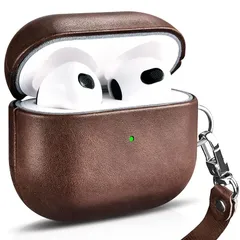 【新品】 ケース for AirPods 3（2021年10月発売） EUKUS for AirPods 第3世代 ケース 革 用 保護 カバー エアーポッズ3 用 分離式 全面保護 落下防止 耐衝撃 指紋防止 紛失防止 装着充電可能 充電便利 LEDライ 1