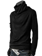 トップスカットソー　インナーカットソー長袖トップス長袖シャツ メンズ Tシャツ ロンT タートルネック カジュアル トップス アフガンネック ドレープ キレイめ ストレッチ（ブラック）