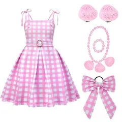 140CM [Mprocen] バービー コスプレ衣装 Barbie cosplay 子供 コスプレ衣装 キャラクター コスチューム ユニフォーム セット アイドル 人気映画 ピンク スカート ベビードール バービー 制服 格子縞 クリスマス ハロウィン 漫遊