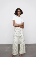 ZARA(ザラ) マリン ストレート フラワー パターン ワイド パンツ 38