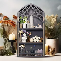 1pc ゴシック木製クリスタルディスプレイシェルフ、ブラッククリスタル収納スタンド、ジュエリーキャンドルホルダーオーガナイザー、玄関、廊下、寝室、リビングルーム、ヴィンテージ調の部屋の装飾