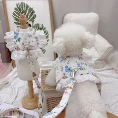 INS風犬用ハーネスリード付きセットマジックテープフリフリレース可愛い花柄