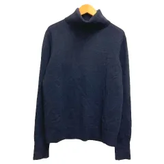 ユニクロ UNIQLO カシミヤ ニット セーター タートルネック 長袖 無地 L 紺 ネイビー