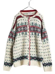 【お得なクーポン配布中!】 80s USA製 エルエルビーン ノルディック ウール ニット カーディガン レディース XL ヴィンテージ LLBEAN セーター バーズアイ 前開き 丸首