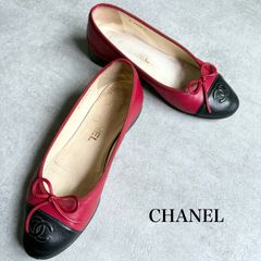 CHANEL フラットシューズ バレエシューズ ベロア赤36 23 - メルカリ