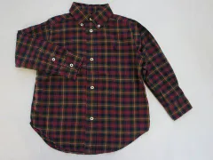 ラルフローレン ralph lauren アウトレット 子供服 男の子 100cm 長袖 シャツ チェック 緑 赤 スモールポニー ボタンダウン 春 秋 冬 ★3 トップス ボーイズ キッズ 【中古】 ユーズド リサイクル 子ども服 こども