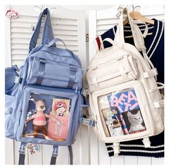 缶バッチ 韓国 3way リュック ショルダー 通勤/通学 スクエア 痛バッグ 痛バッグ 痛リュックxiaokb191 ハンド 大容量 5色