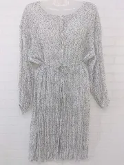 ◇ ◎ LOWRYS FARM 総柄 シアー プリーツ 長袖 ミニ ワンピース サイズF オフホワイト ブラック系 レディース P  【中古】 【1209260006022】
