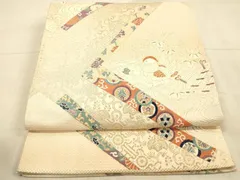 平和屋着物◎西陣の名門織元　いづくら謹製　六通柄袋帯　唐織　おしどり色紙　金糸　正絹　逸品　DAAX0968jm