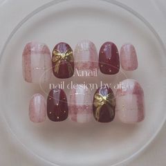もけもけチェックのボルドーネイル⋆*