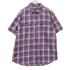 Eddie Bauer エディーバウアー チェック柄 半袖 コットンシャツ Ｌ パープル レディース 古着