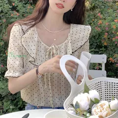 ドット柄ブラウス半袖 リボン レディース 。可   vii2z764731