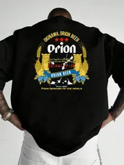 男女兼用 100%コットン半袖 Tシャツ オリオンビール プリントシャツ  背中 プリントロゴ 半袖 Tシャツ 230ｇ コットン シャツ