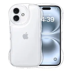 GUAGUA いphone 16Plus ケース クリア ウェーブ iPhone16Plus ソフト TPU 透明 ケース うねうね 人気 バンパー 耐衝撃 超軽量 薄型 ワイヤレス充電対応 ストラップホール付き アクスタが入る スマホケース iPhone 1