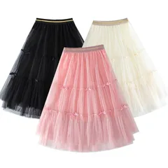 ロングスカート 子供服 チュール スカート マキシ丈 秋冬 ハイウエスト カジュアル ボトムス 女児 女の子 キッズ 子ども ゆったり 可愛い きれいめ 卒園式 入学式 パーティ 110-150cm xzjhwvf#