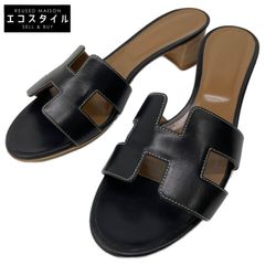 HERMES エルメス H071002Z オアジス ブラック カーフ Hモチーフ ヒールサンダル 40