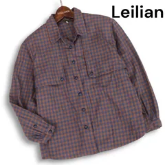 Leilian レリアン 秋冬★ ウール100% チェック 長袖 ブラウス シャツ Sz.7 レディース