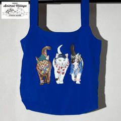 CORISCO コリスコ Animal village 猫 犬 プリント エコバッグ 手提げ バッグ お買い物袋 アニマルプリント かわいい 動物プリント レディース ポリリップ BLUE 青 111921 ブルー 猫