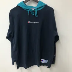 M10143 Champion チャンピオン フード付パーカー ネイビー/グリーン 配色カラー Ｌ 薄地 ワンポイント刺繍 長袖 レディース カジュアル 春秋