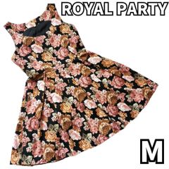 【✨華やかな花々が織りなす優美な模様✨】　ロイヤルパーティー　ミニ ワンピ 花柄　ブラック　ピンク　M