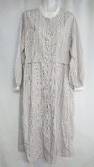 ◇ mily bilet ストライプ柄 長袖 ロング丈 ワンピース サイズXL ベージュ ホワイト ブラック レディース E  【1407180016507】