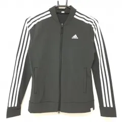 【超美品】アディダス ジャケットブルゾン ダークグレー×白 ストレッチ 袖3ライン レディース  ゴルフウェア adidas