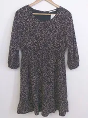 ◇ Sonny Label URBAN RESEARCH 総柄 八分袖 ミニ ワンピース サイズF ライトブラウン系 ブラック レディース P  【1210120003112】