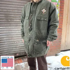 90s USA製 carhartt カーハート コットン ダック コート 緑系 XXL/2XL程度 チョアコート似 ワーク ジャケット ビンテージ D149-18-0095ZVW