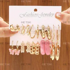 イミテーションパールペンダントイヤリング 繊細な蝶のデザイン フープイヤリング バレンタインデーのためのトレンディな女性のギフト 10ペアセット