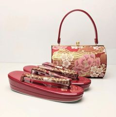 草履バッグセット 振袖用 帯地 金 黒 古典 フリーサイズ w49-6