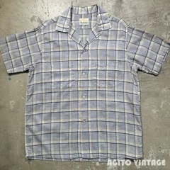 60's VAN HEUSEN オープンカラーシャツ シアーシャツ チェック柄 開襟 襟芯 グレー Mサイズ