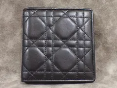 美品 Christian Dior クリスチャンディオール 二つ折り財布 カナージュ ウォレット ブラック レザー 財布