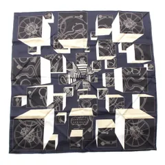 エルメス 22AW カレ90 シルク SPRINGS スプリングス  スカーフ 幾何学模様 ネイビー ホワイト系【中古】