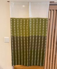 暖簾 綿麻のれん 水玉 段ぼかし グリーン 丈150cm 涼しげ 和モダン 夏 玄関 目隠し 風通し 新品未使用品