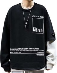 myuse トレーナー メンズ 長袖 プルオーバー tシャツ ゆったり スウェット ルームウェア おしゃれ( ブラック,  2XL)