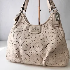 ✨Bランク　  COACH　ショルダーバッグ　ハンドバッグ　bag　レース　マディソン　マギー　レザー　ホワイト　19625　「60EL」