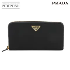 新品同様 プラダ PRADA ラウンドファスナー 長財布 ナイロン　サフィアーノレザー ブラック 1ML506 ゴールド 金具 Long Wallet 90278297