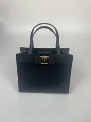 【Salvatore Ferragamo】 フェラガモ ヴァラ リボン ハンドバッグ ショルダー付 ブラック ゴールド金具