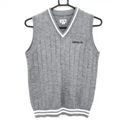 【超美品】アディダス ニットベスト グレー×白 ストライプ編み アクリル100％ Vネック レディース M/M ゴルフウェア adidas