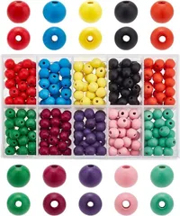 PH PandaHall 約250個/箱 10色 木製ビーズ 直径10mm ウッドビーズ 丸玉ビーズ ラウンド 染めビーズ 無柄 絵画可能 ビーズ エコ素材 DIY 手芸用 服装・靴・鞄・ジュエリーなど アクセサリーパーツ 手作り素材 混合