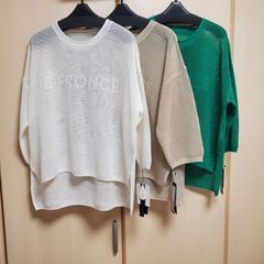 ★BLUEFRONCE ★メッシュ素材の五分袖セーター★BLUEFRONCEロゴ入り★定価14080円　自宅洗濯OK　フリーサイズ　38