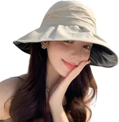 Liebendo UVカット 帽子 レディース ハット 日焼け防止 つば広・折りたたみ 遮光 遮熱 紫外線対策 日除け帽子 ワイヤー入り あご紐 散歩 旅行 通勤 大きいサイズ 春夏(アイボリー)