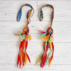 ロングフリンジネックレス カラフルなフェルトで手作り感たっぷりのかわいいネックレス　ドリームキャッチャー　ヘアアクセサリー　IC-5343-13