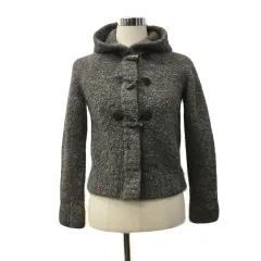 ヒューマンウーマン HUMAN WOMAN ジャケット コート ダッフル フード ウール リネン混 アルパカ混 レザー ボア 長袖 M 茶 ブラウンのサムネイル