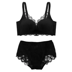 [チャーメイクボディ] anan掲載モデル ブラジャー ショーツ 脇高 ノンワイヤー ふわっとスリムブラ (ブラック, XL)